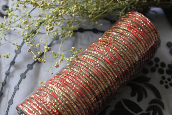 Red and Gold Glass Bangles