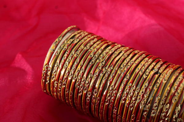Red and Yellow Gold Glass Bangles