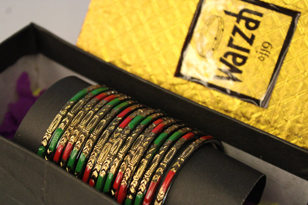 Dotted Red and Green Gold Bangles